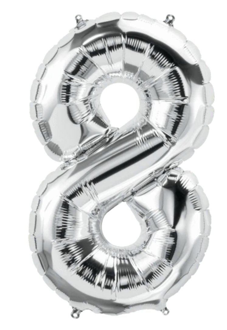 34" Number Balloons - Silver - PaperGeenius