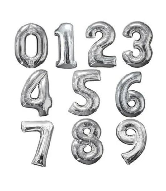 34" Number Balloons - Silver - PaperGeenius