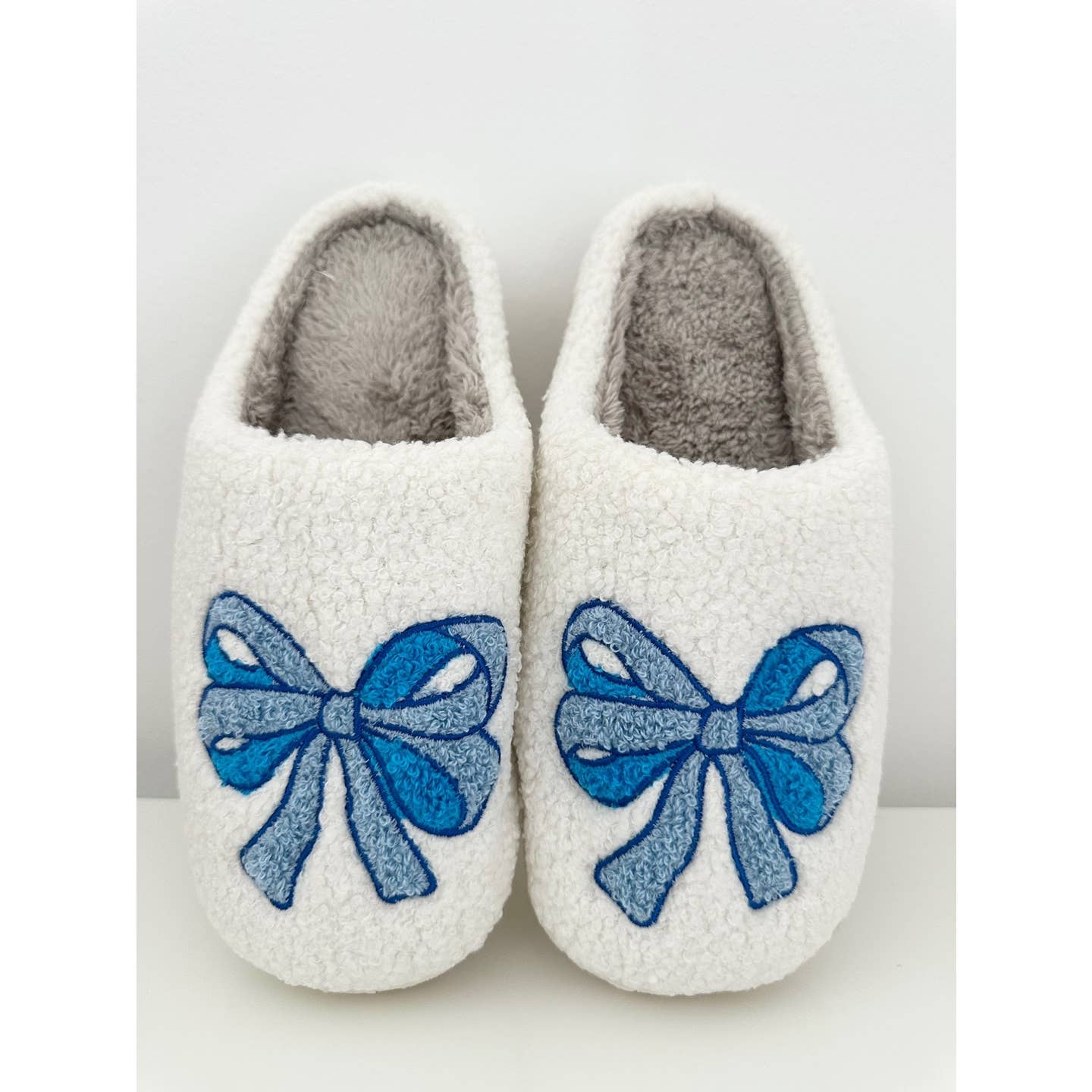 Fuzzy Luxe Bow Slippers - HAZEL: BLUE / L