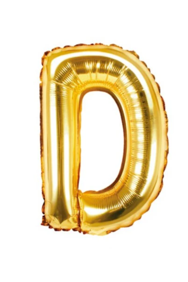 A set of gold foil balloons spelling out the word 'GRAD'.