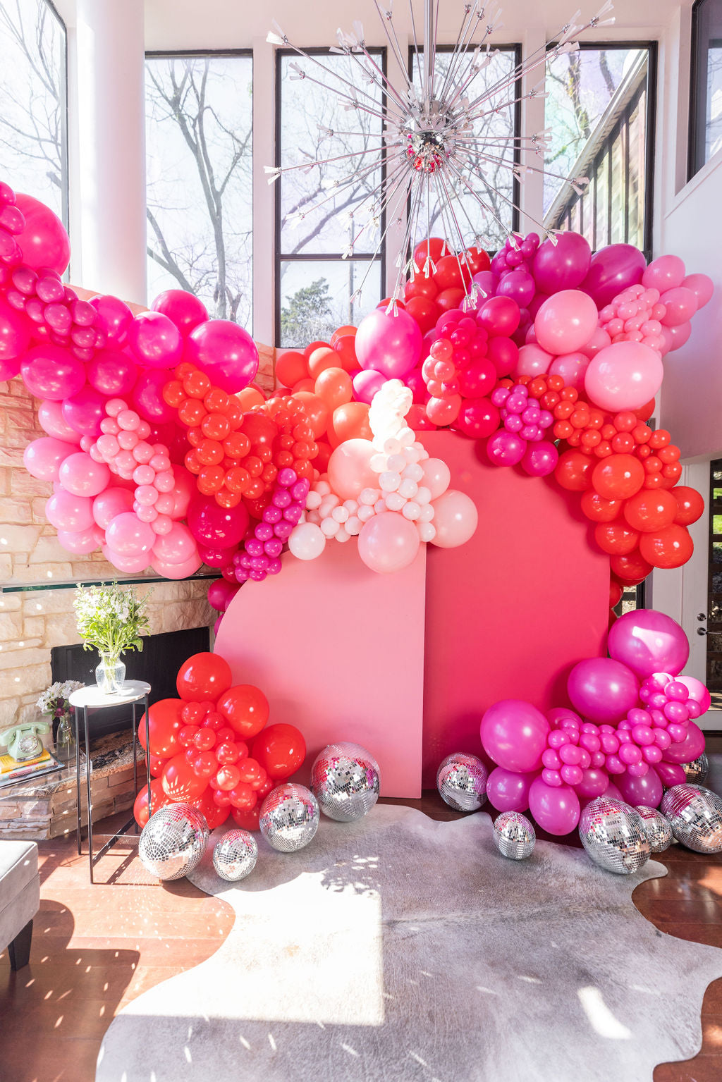 A majestic balloon arch spanning an event space, adding a touch of grandeur and festivity to the occasion.