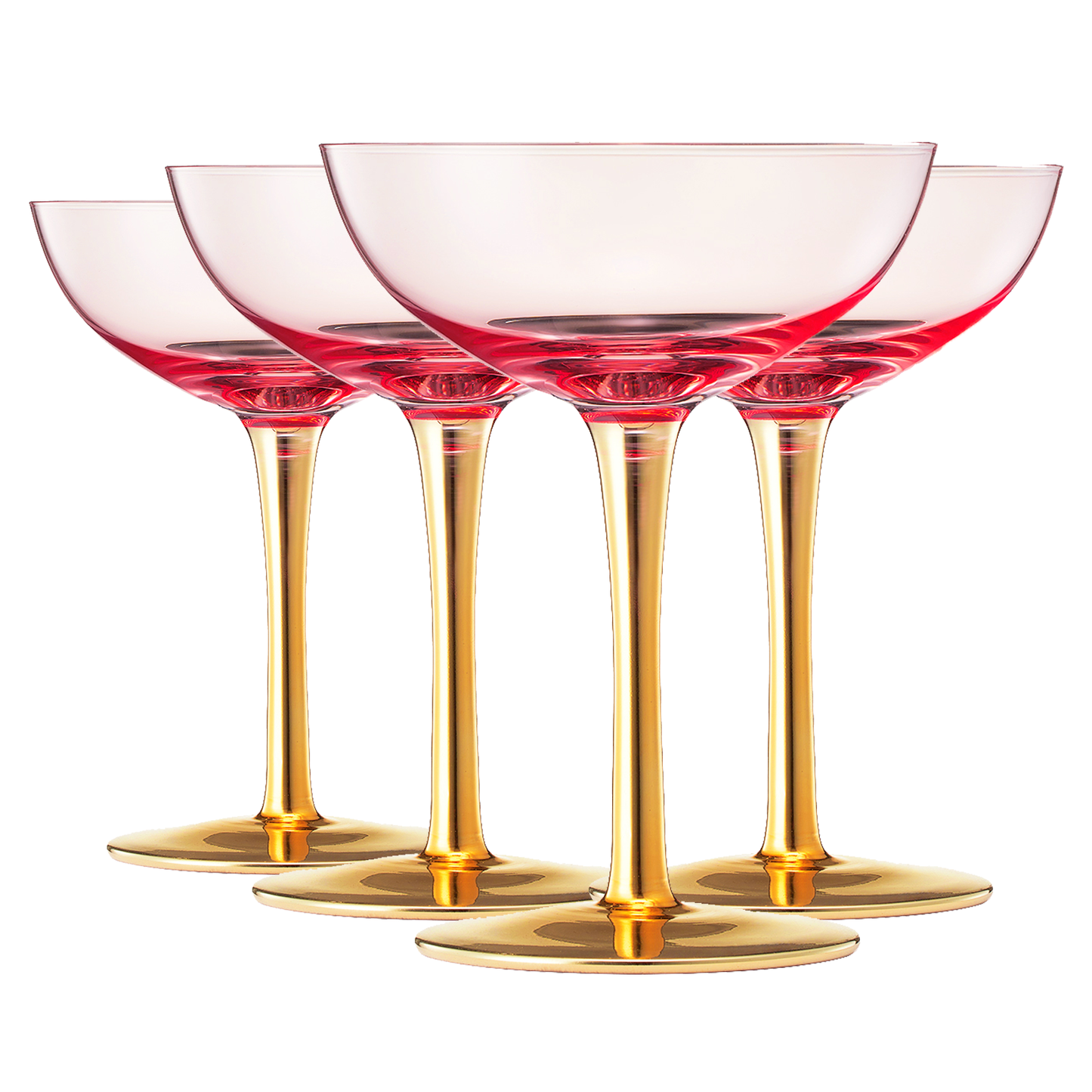 Colored Coupe Art Deco Glasses, Gold | Set of 4 | 12 oz