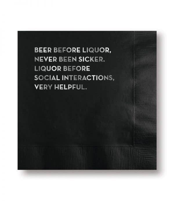 Beer Before Liquor Napkins (Black With Silver Foil) - PaperGeenius