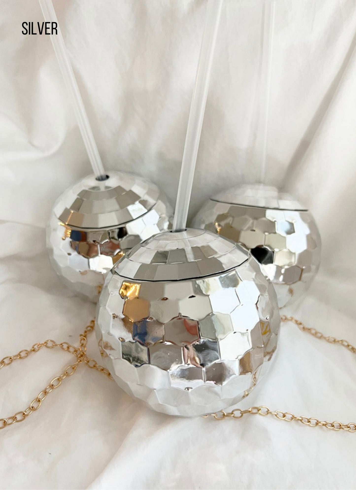 Disco Ball Cup with Clear Straw (1): PINK - PaperGeenius
