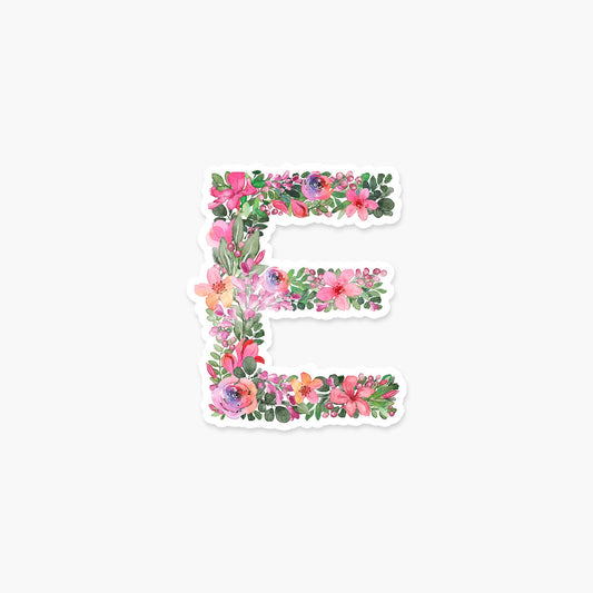 Letter E Floral - Monogram Initials Sticker - PaperGeenius