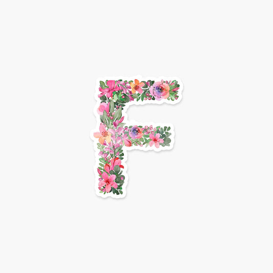 Letter F Floral - Monogram Initials Sticker - PaperGeenius