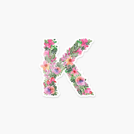 Letter K Floral - Monogram Initials Sticker - PaperGeenius