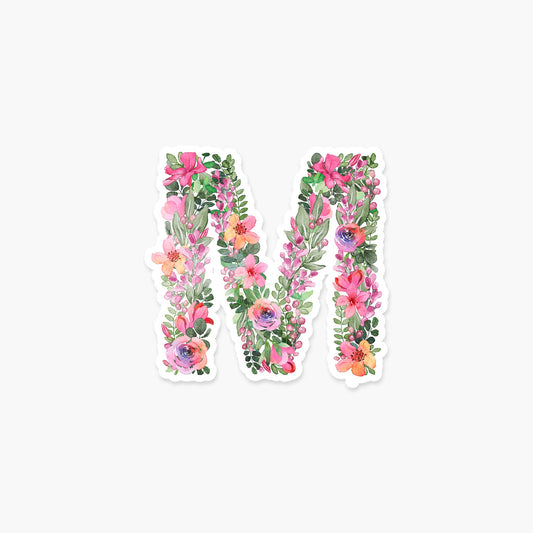 Letter M Floral - Monogram Initials Sticker - PaperGeenius