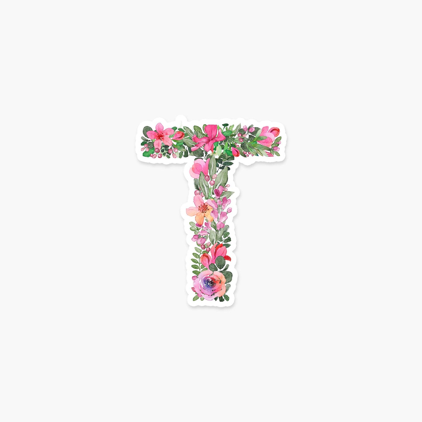 Letter T Floral - Monogram Initials Sticker - PaperGeenius