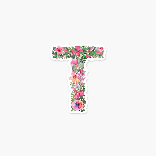 Letter T Floral - Monogram Initials Sticker - PaperGeenius