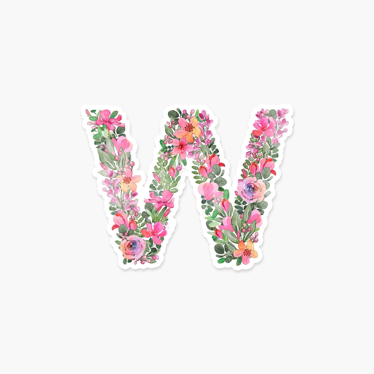Letter W Floral - Monogram Initials Sticker - PaperGeenius