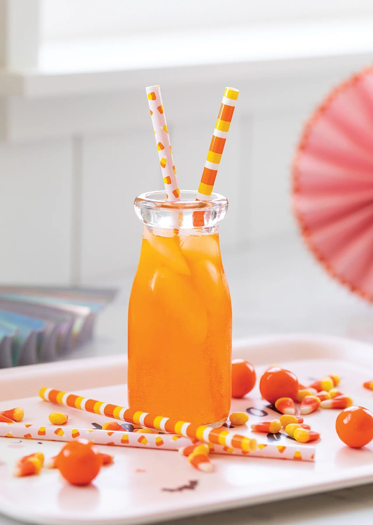 Pink Candy Corn & Stripes Reusable Straws - PaperGeenius