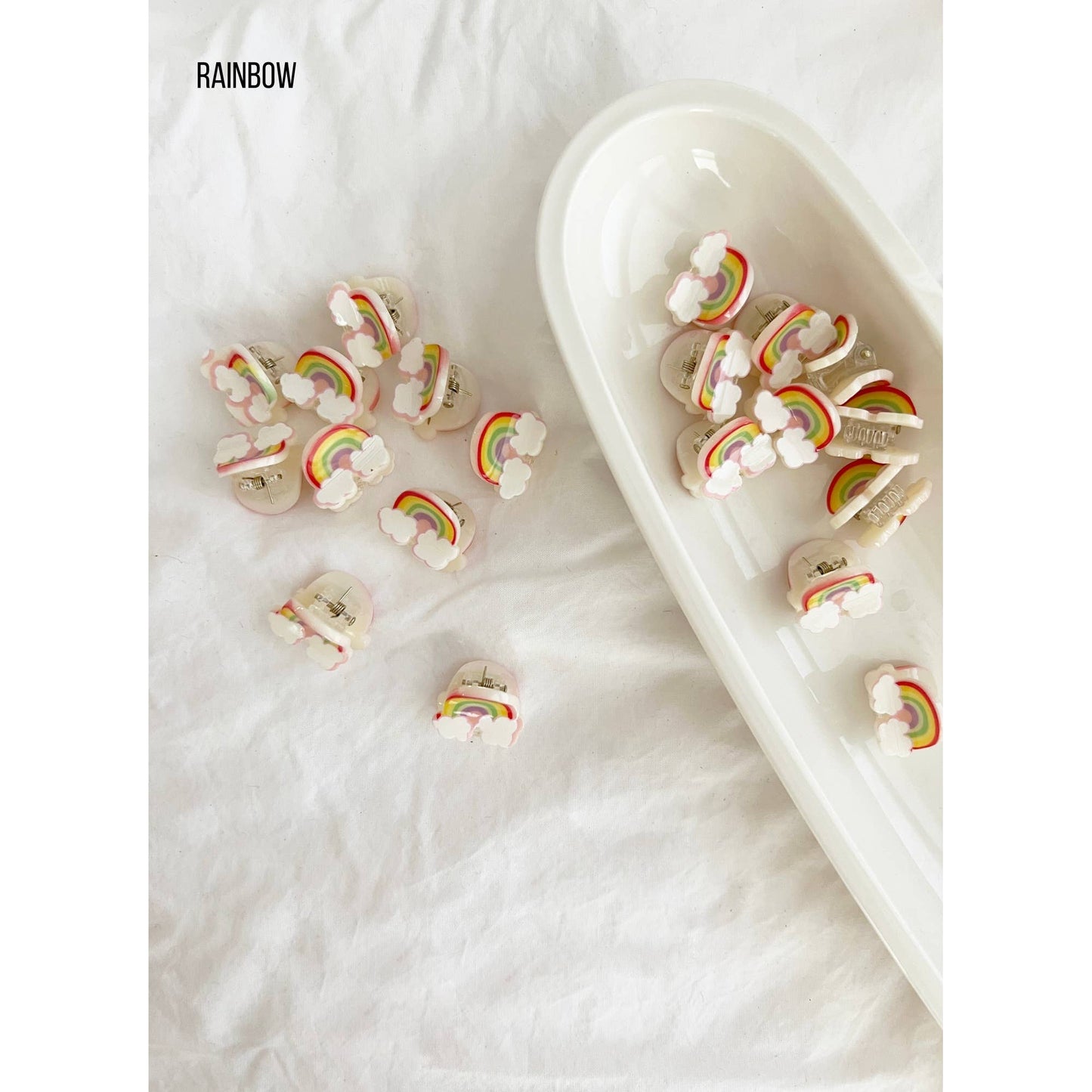 Small Hair Clip Hair Claw - DOLLI: WHITE FLOWER / ONE SIZE - PaperGeenius