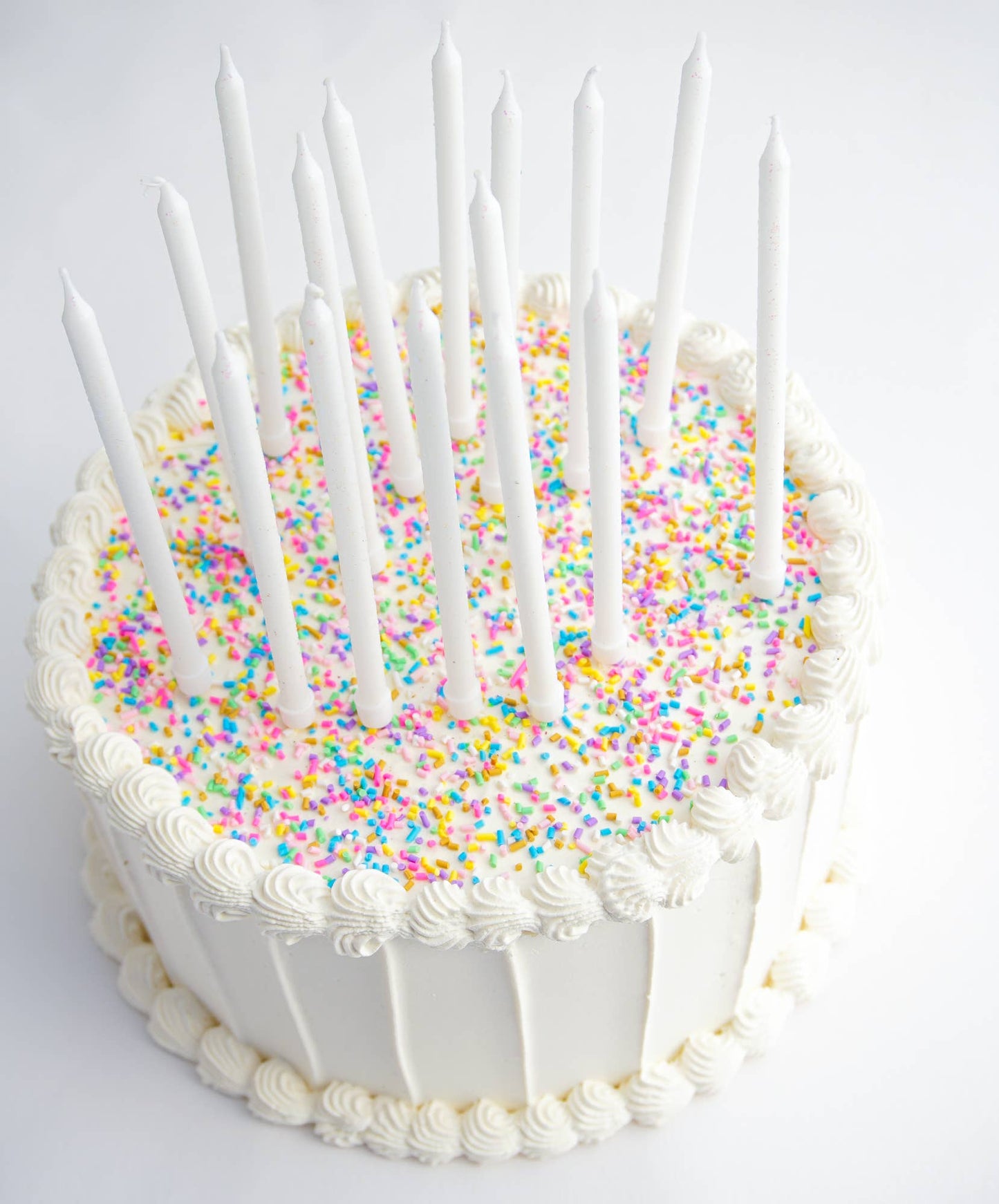 Tall White Glitter 16 Candle Set - PaperGeenius