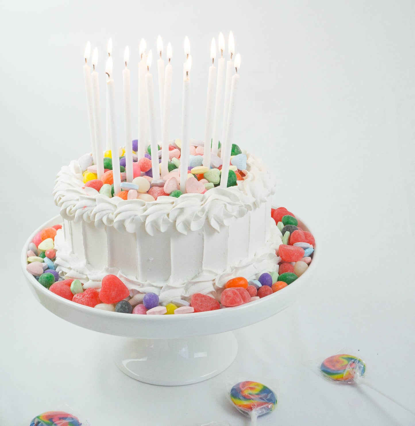 Tall White Glitter 16 Candle Set - PaperGeenius