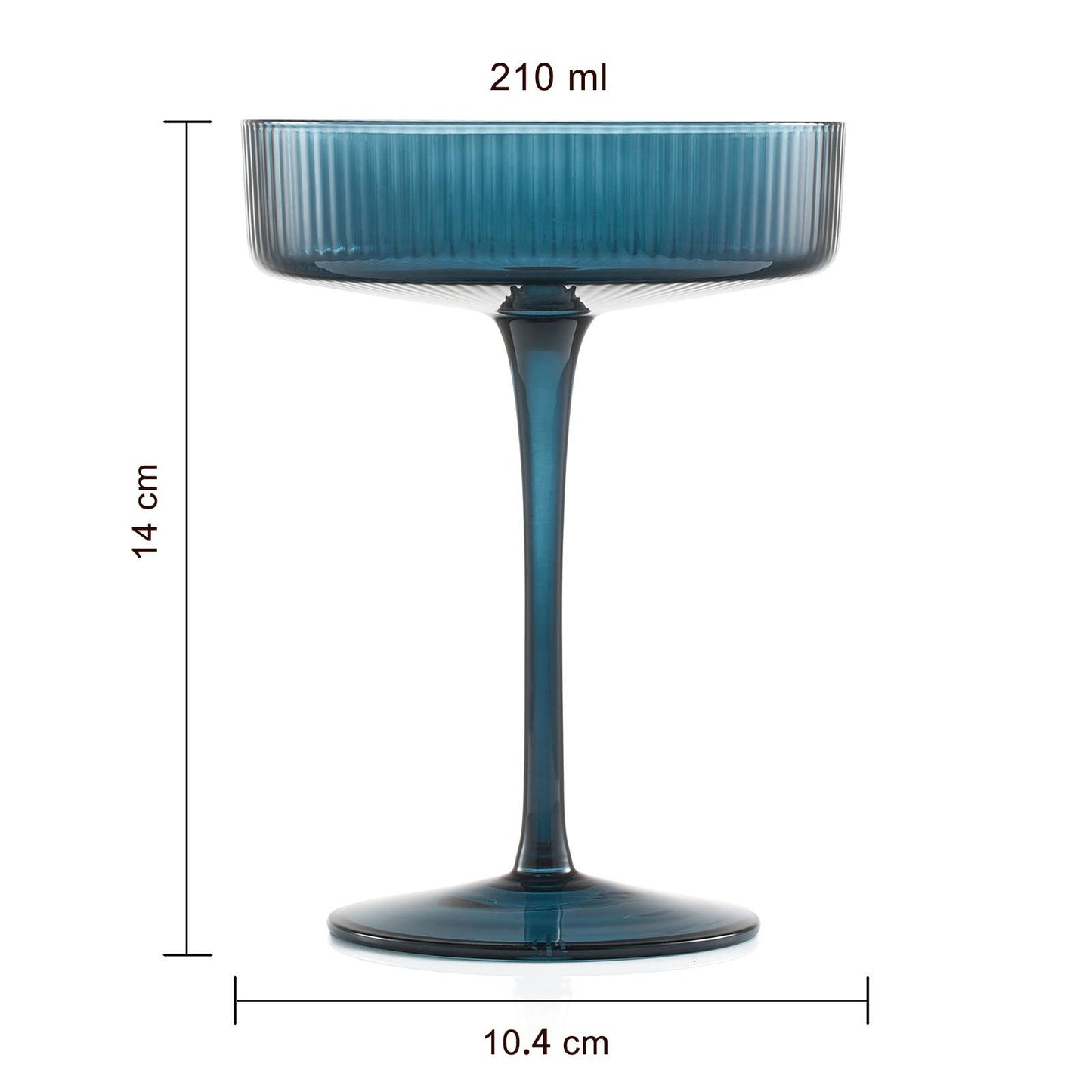 Art Deco Ribbed Pastel Coupe, & Cocktail Glasses - 6 Set