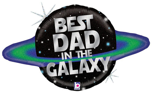 31" Best Dad in the Galaxy Holographic Foil Balloon - PaperGeenius