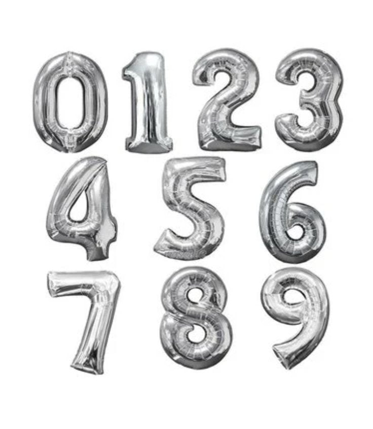 34" Number Balloons - Silver - PaperGeenius