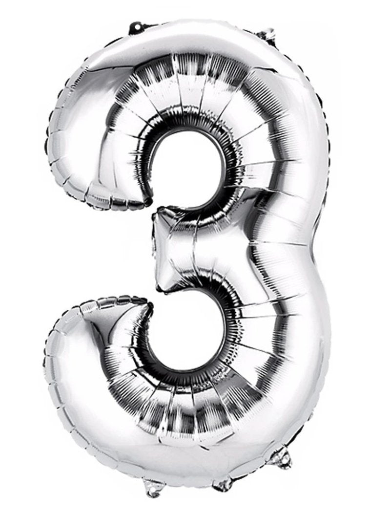 34" Number Balloons - Silver - PaperGeenius