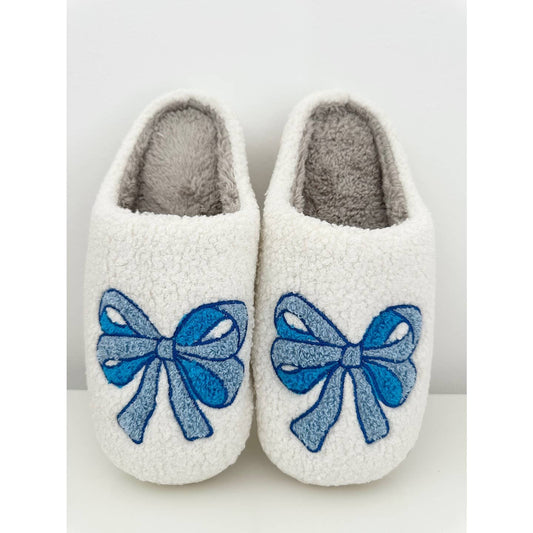 Fuzzy Luxe Bow Slippers - HAZEL: BLUE / L