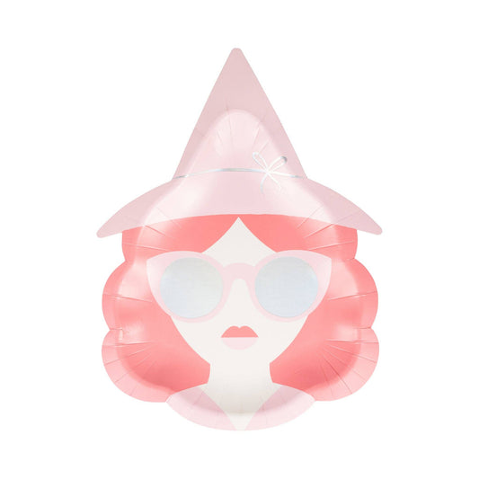 Pink and white witch character-shaped product on a white background