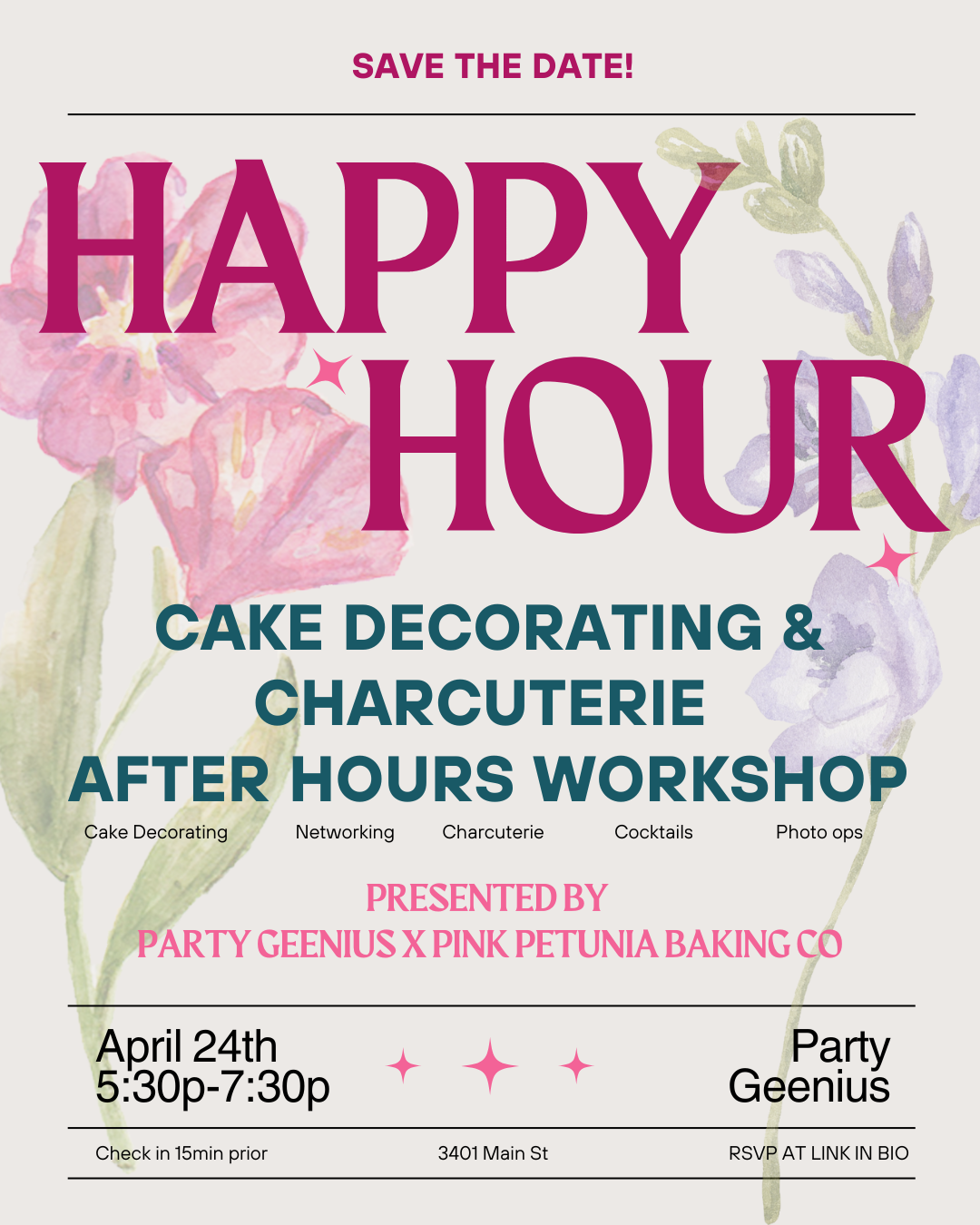 HAPPY HOUR: Cake Decorating + Charcuterie Workshop