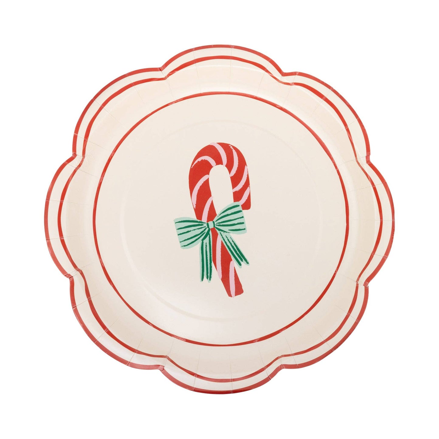 Decorative plate with candy cane and bow design on a white background