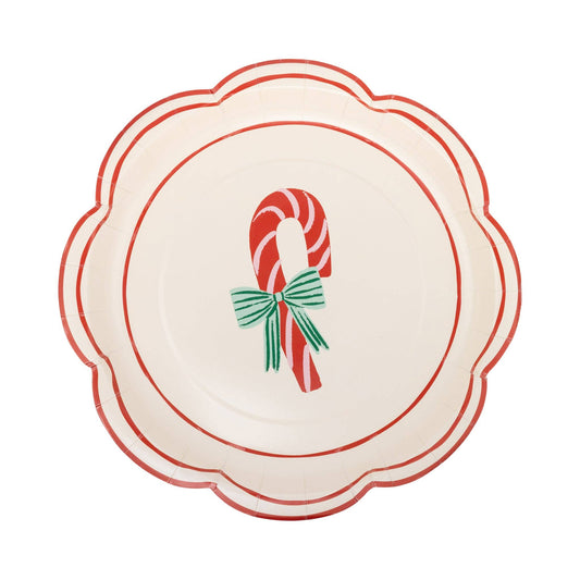 Decorative plate with candy cane and bow design on a white background