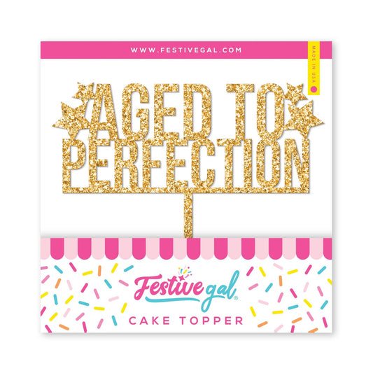 Aged to Perfection Birthday Gold Glitter Cake Topper - PaperGeenius