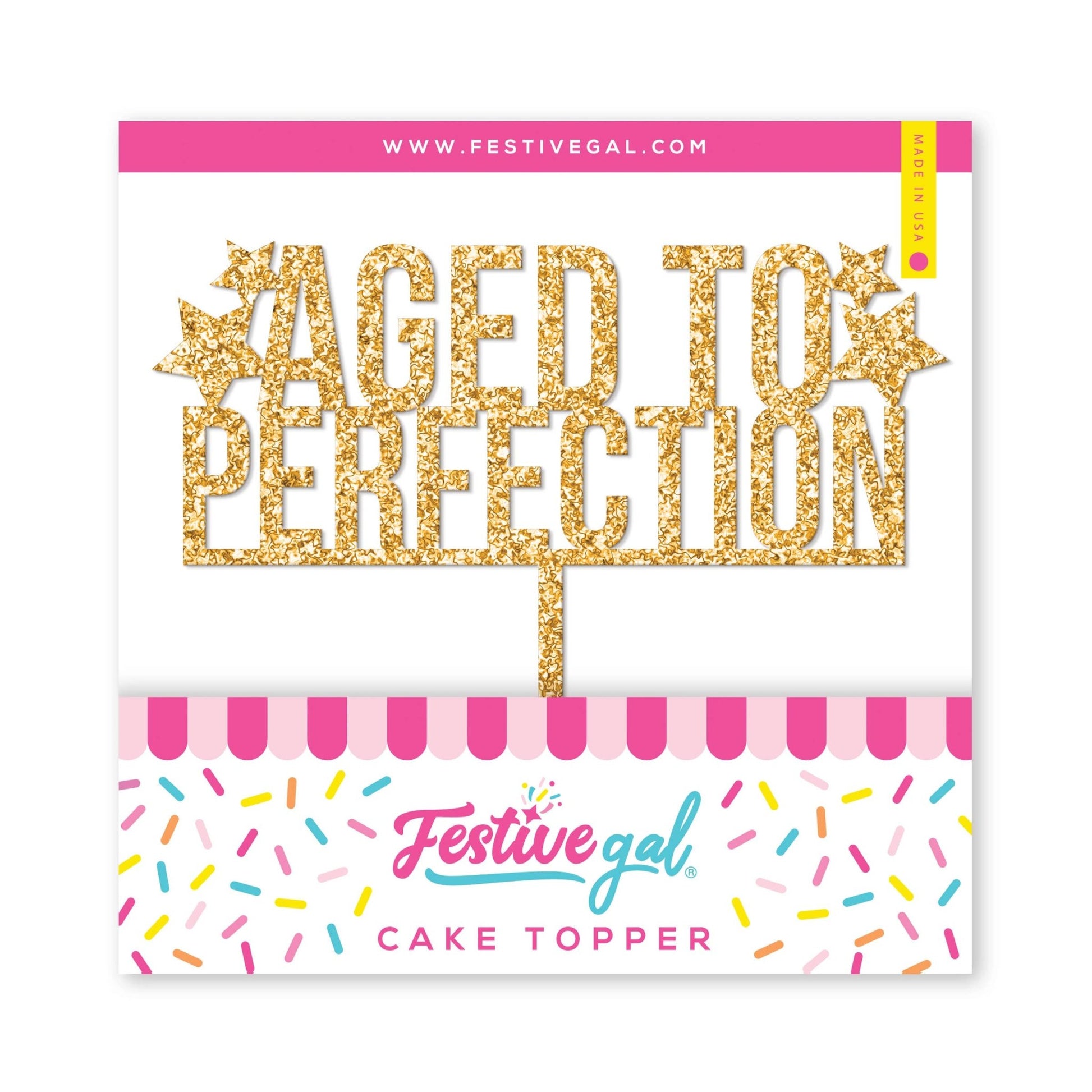 Aged to Perfection Birthday Gold Glitter Cake Topper - PaperGeenius