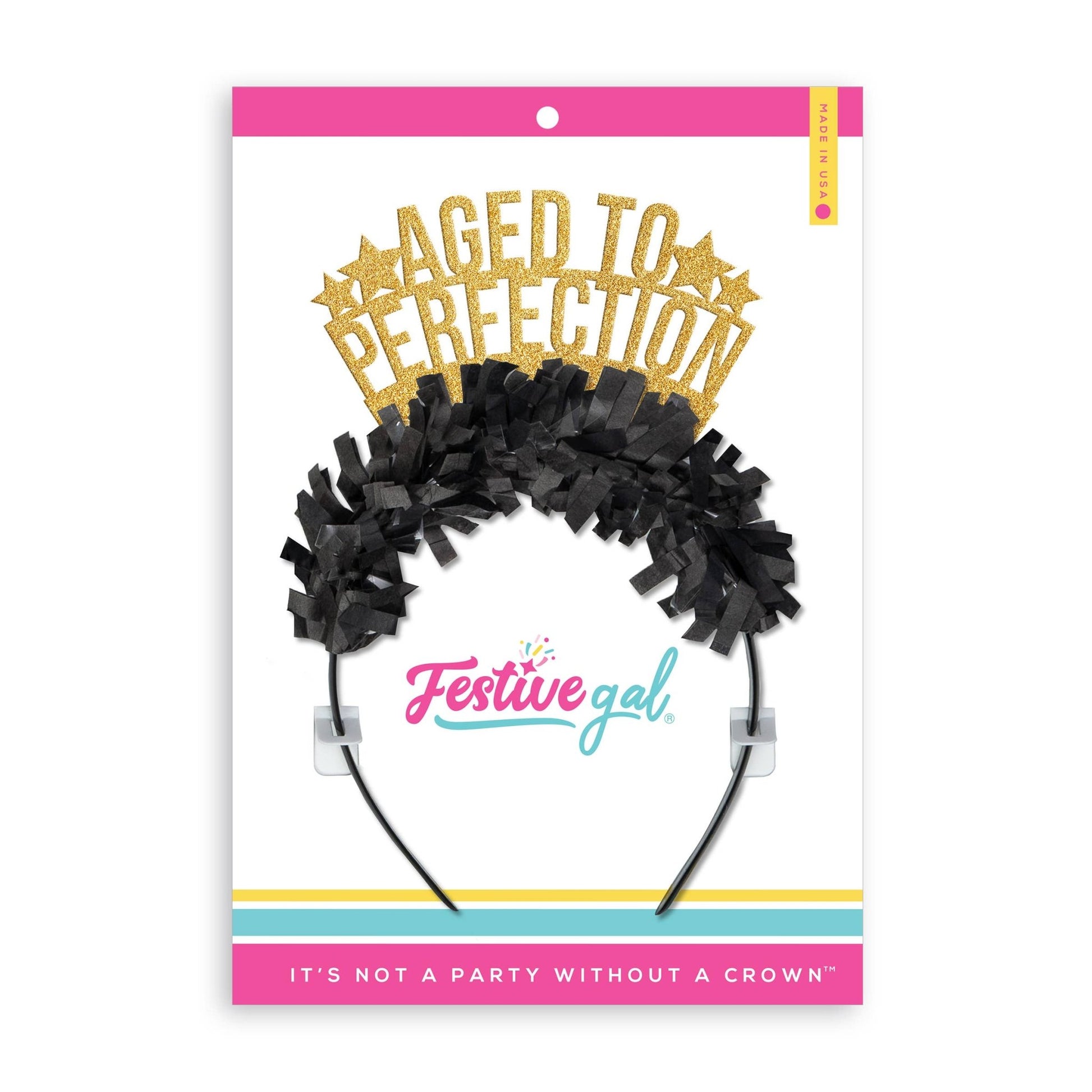 Aged to Perfection Birthday Headband Party Crown: GOLD/BLACK - PaperGeenius