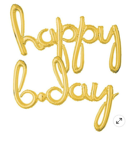 Air-Filled Gold Happy B-Day Cursive Letter Balloon Banners - PaperGeenius