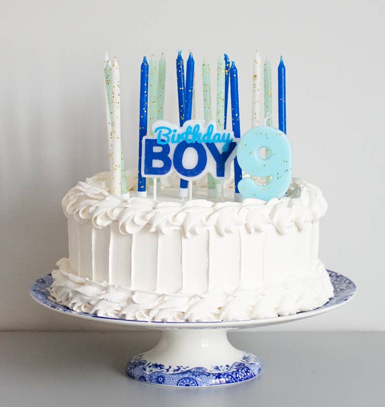 Blue Tones Gold Glitter 16 Candle Set - PaperGeenius