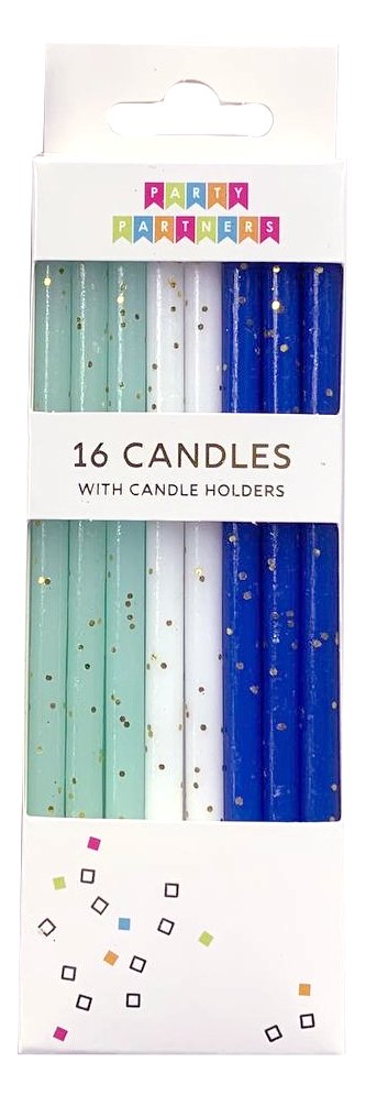 Blue Tones Gold Glitter 16 Candle Set - PaperGeenius