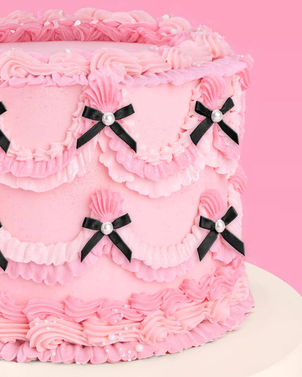 Bow Cake Toppers - 12 black + pearl cake toppers - PaperGeenius