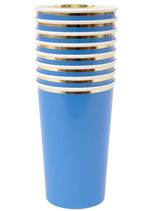 Bright Blue Highball Cups - PaperGeenius