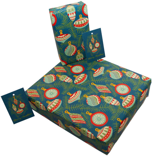 Christmas Baubles Teal Wrapping Paper • 100% Recycled - PaperGeenius
