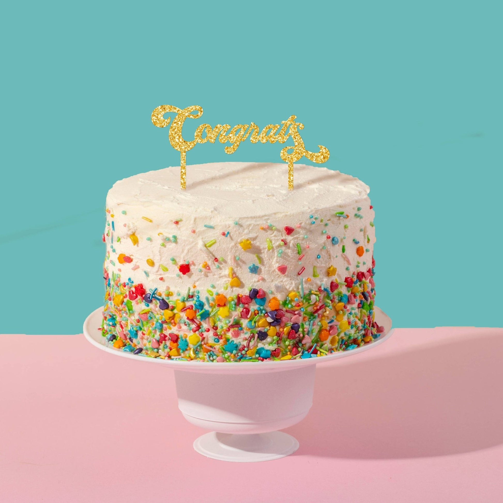 Congrats Glitter Acrylic Cake Topper: GOLD GLITTER - PaperGeenius