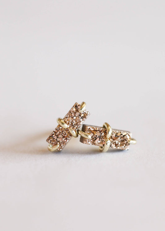 Earrings - Druzy Bar - Rose Gold - PaperGeenius