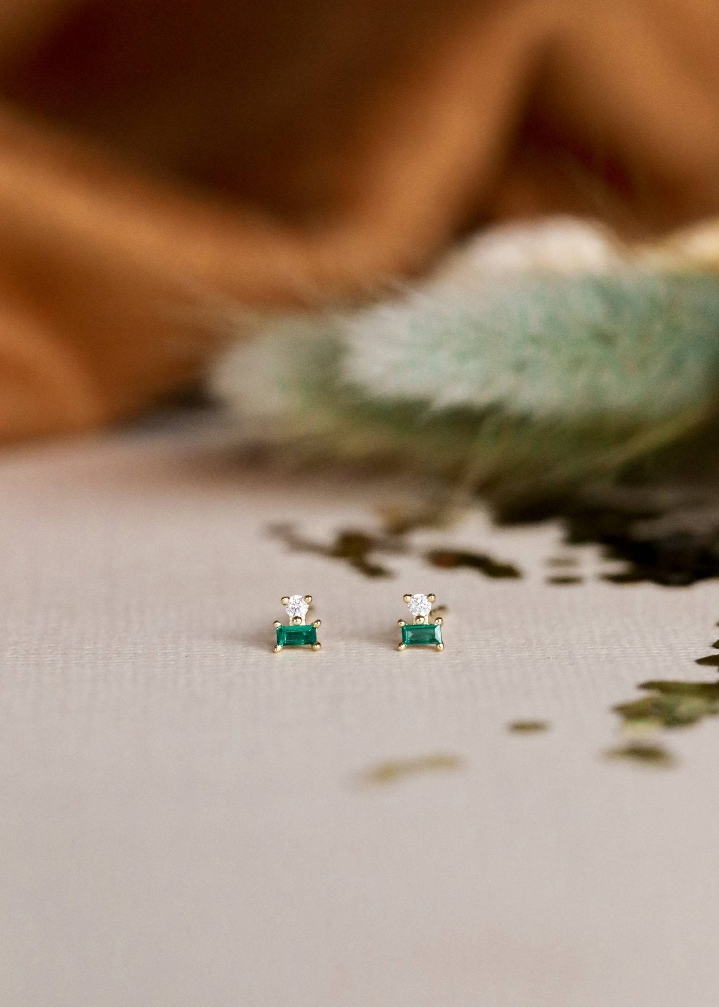 Earrings - Emerald Double Stud Stack - PaperGeenius