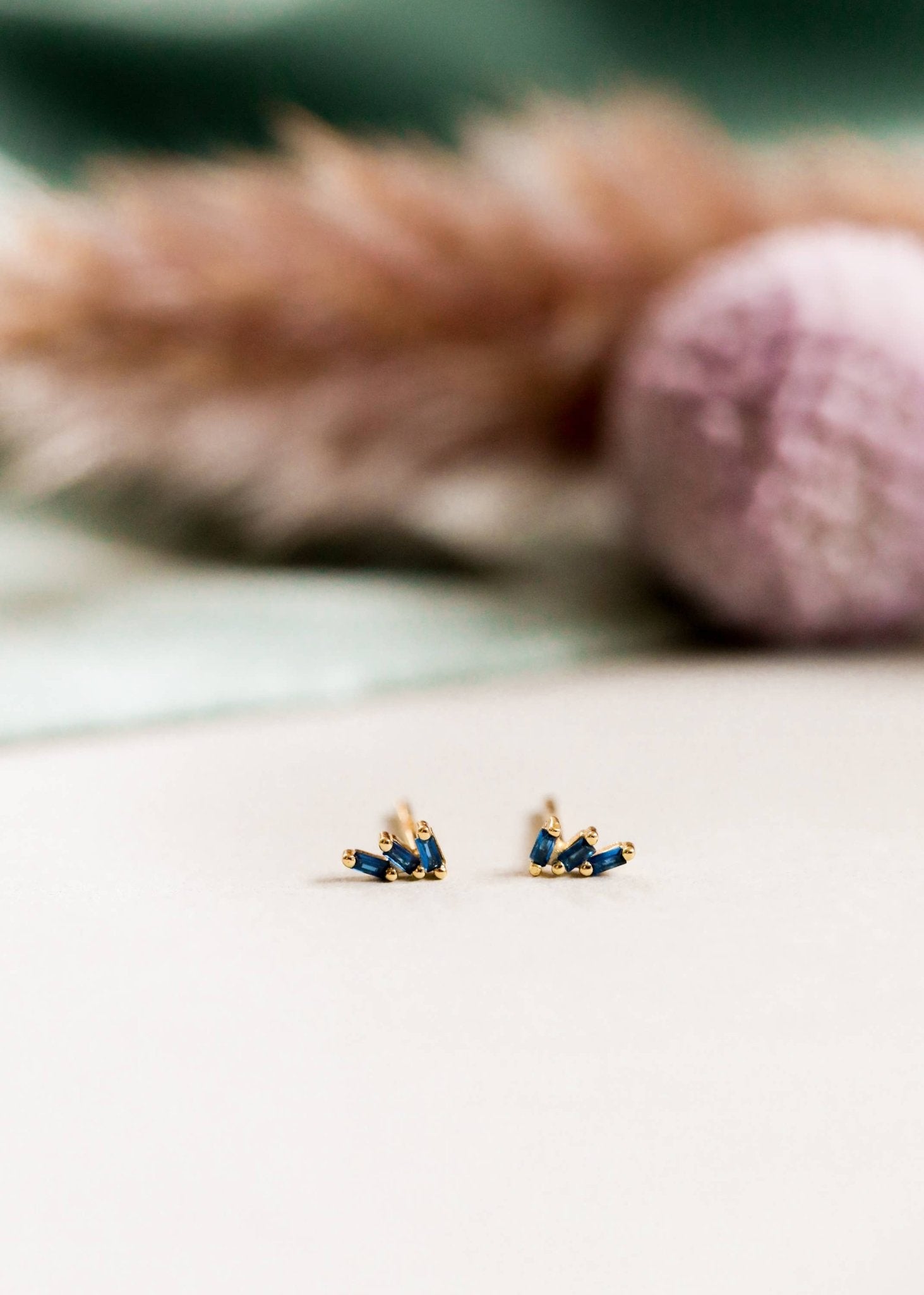 Earrings - Sapphire Offset Trio Stack - PaperGeenius