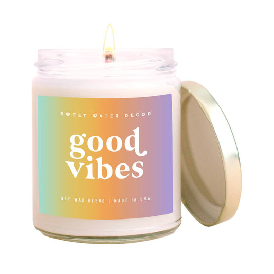 Good Vibes Soy Candle - Clear Jar - Rainbow - 9 oz - PaperGeenius