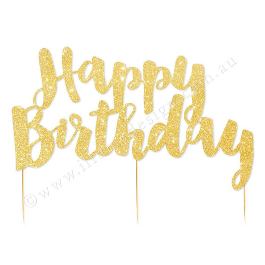 Happy Birthday Gold Glitter Cake Topper - 1 Pce - PaperGeenius