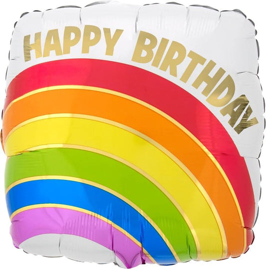 Happy Birthday Gold Rainbow 18″ Balloon - PaperGeenius