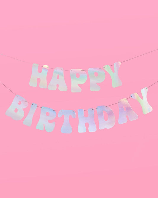 Happy Birthday Iridescent Foil Banner, Party Supplies, Decor - PaperGeenius