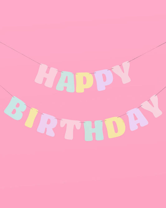 Happy Birthday Pastel Party Banner, Bday Decor, Supplies - PaperGeenius