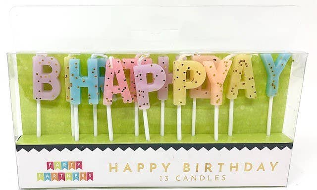 Happy Birthday Pastel with Gold Glitter Candle Set - PaperGeenius