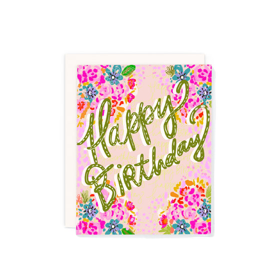 "Happy Birthday" Retro Floral Greeting Card - PaperGeenius