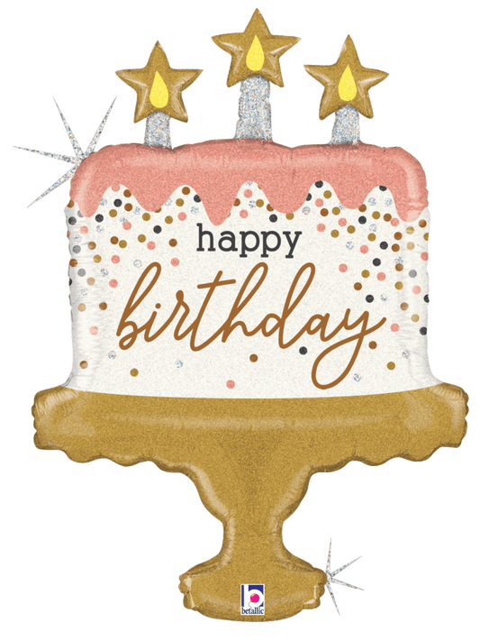 Happy Birthday Rose Gold Confetti Cake 32″ Balloon - PaperGeenius