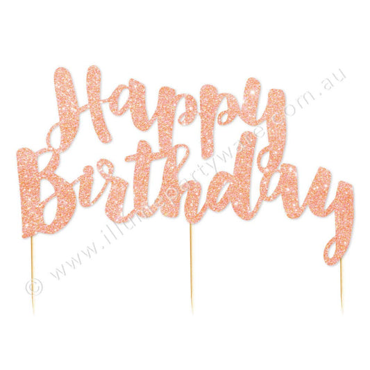 Happy Birthday Rose Gold Glitter Cake Topper - 1 Pce - PaperGeenius